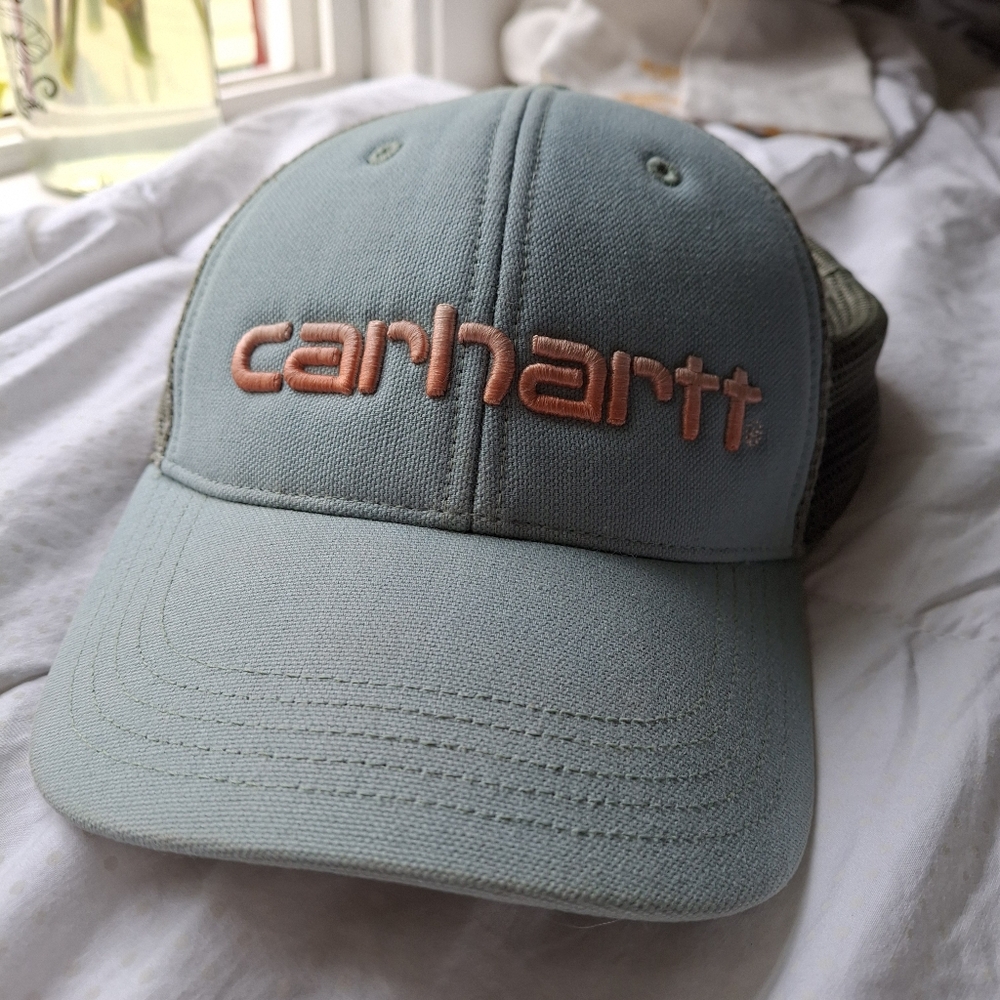 Green Carhartt Canvas Mesh Logo Cap Hat.